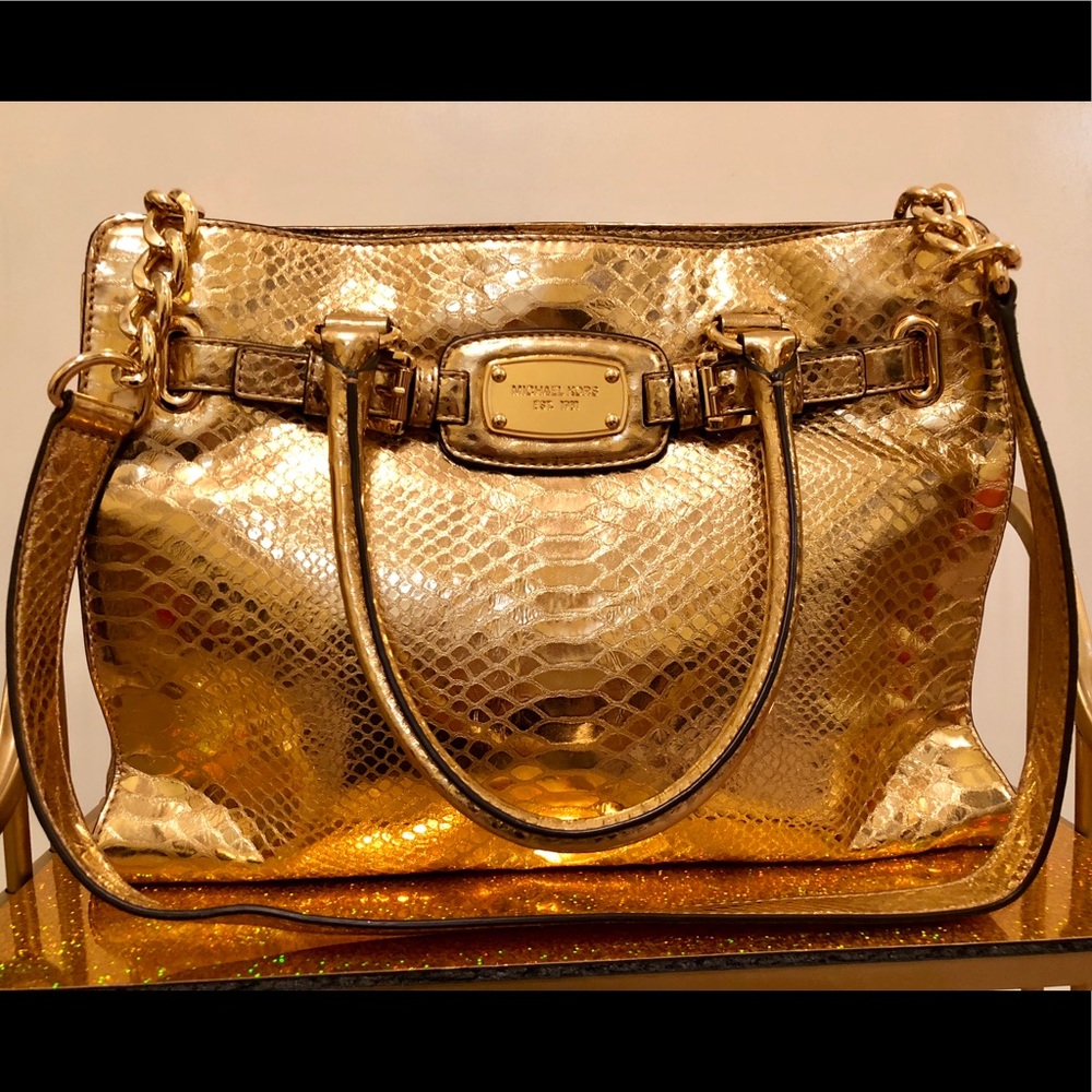 Michael Kors Gold snake print leather bag satchel